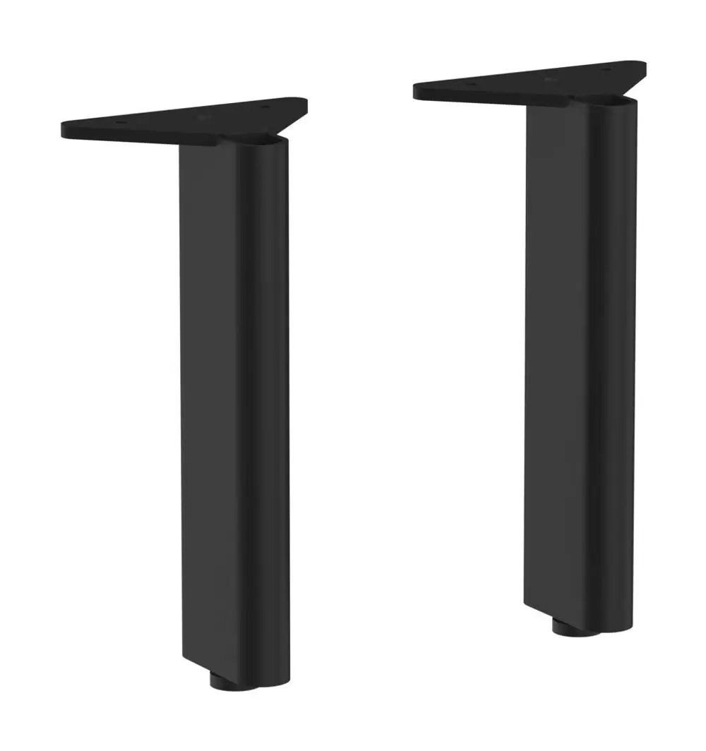 Schwarze Möbelbeine von Hansgrohe mit flachem, rechteckigem Design. Zwei Beine mit Befestigungslöchern auf einer Seite sind im Bild zu sehen.
